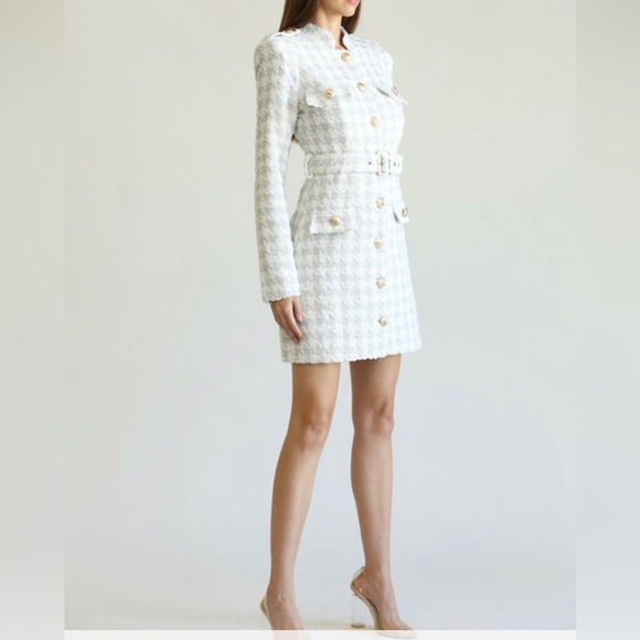 263. Elena White Silver Tweed Blazer Dress - Picture 3 of 4